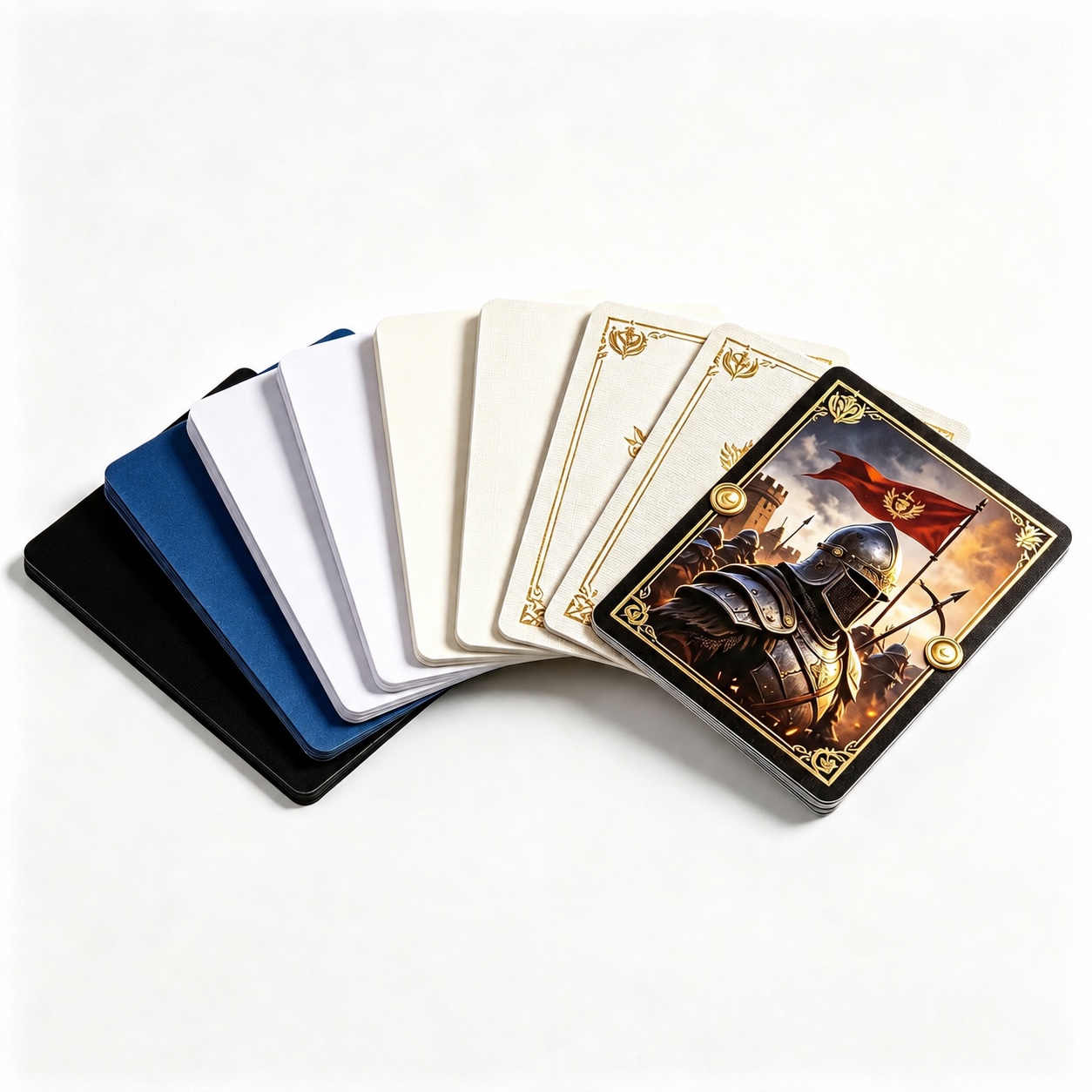 Custom card game printing stock and finish samples