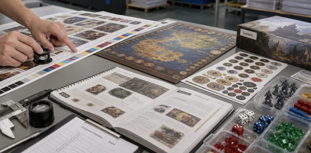 Custom tabletop game box, cards, miniatures and components from a manufacturer