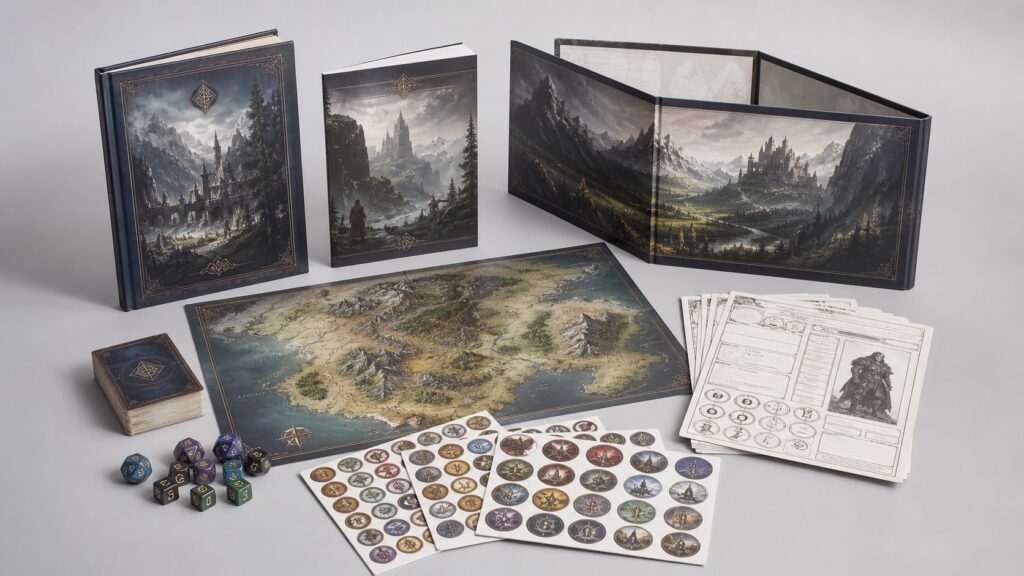 Custom TTRPG rulebooks, GM screen, map and player aids