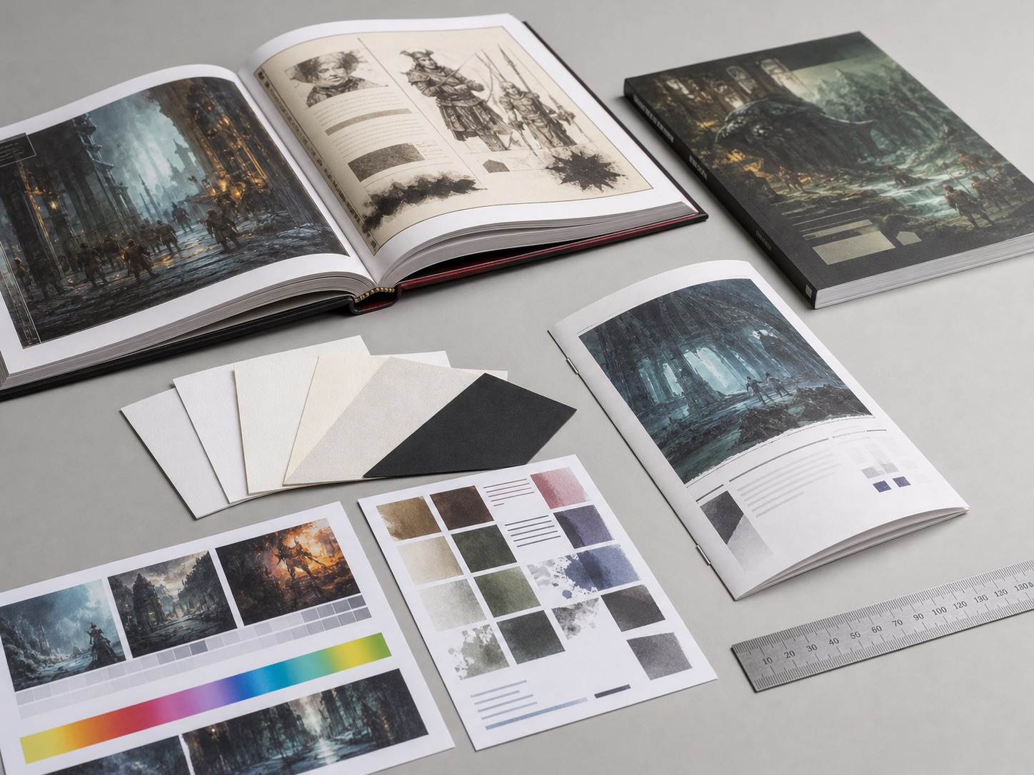 Hardcover, softcover and saddle-stitched TTRPG book printing samples