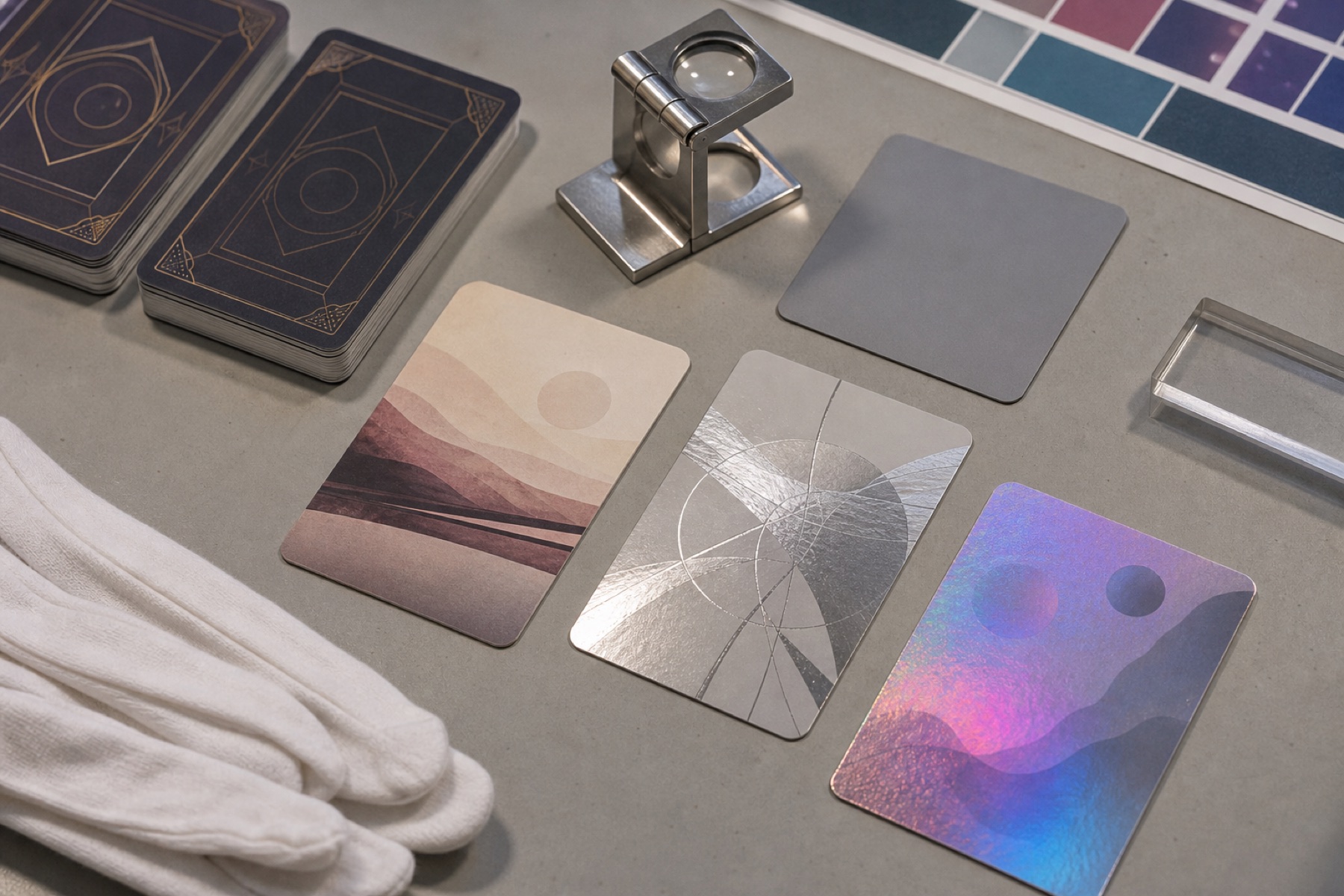 TCG Card Finishes Guide: Foil, Holographic and Collector Card Printing TCG card finish proofs inspected for foil registration, color and surface quality