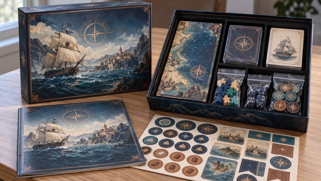 Board Game Assembly and Kitting: From Components to Retail-Ready Sets Illustrative retail-ready board game set with wrapped cards and bagged components