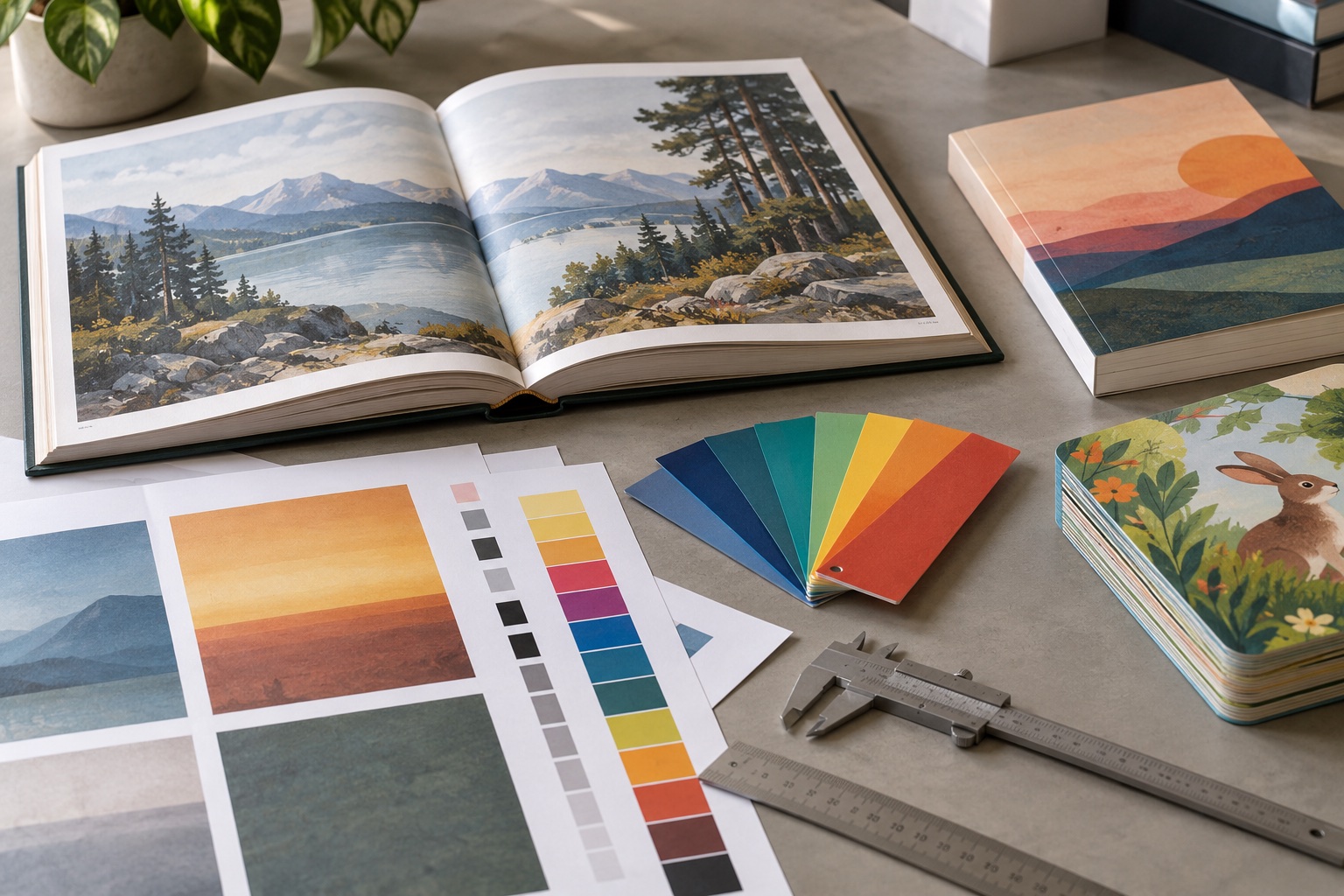 Paper swatches, color proofs and binding samples for custom book printing